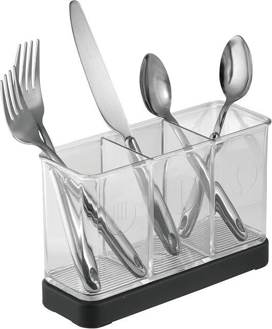 iDesign Forma Decorative Countertop Flatware Organizer - 7.4" x 2.6" x 4.75", Matte Black/Clear by iDesign