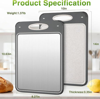 Titanium Cutting Boards for Kitchen - Katuchef Non Toxic Double Sided Metal for Meat/Fish & Wheat Straw PP for Fruits/Vegetables, Dishwasher Safe, Hygienic, Pure Titanium Easy Clean Chopping Board