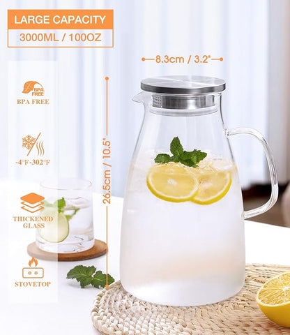 Glass Pitcher with Lid, 3 Liter 100oz Water Pitcher with Handle and Spout for Fridge, Borosilicate Glass for Iced Tea, Juice, Sangria, Cold/Hot Beverage, Large Jug - Image 3