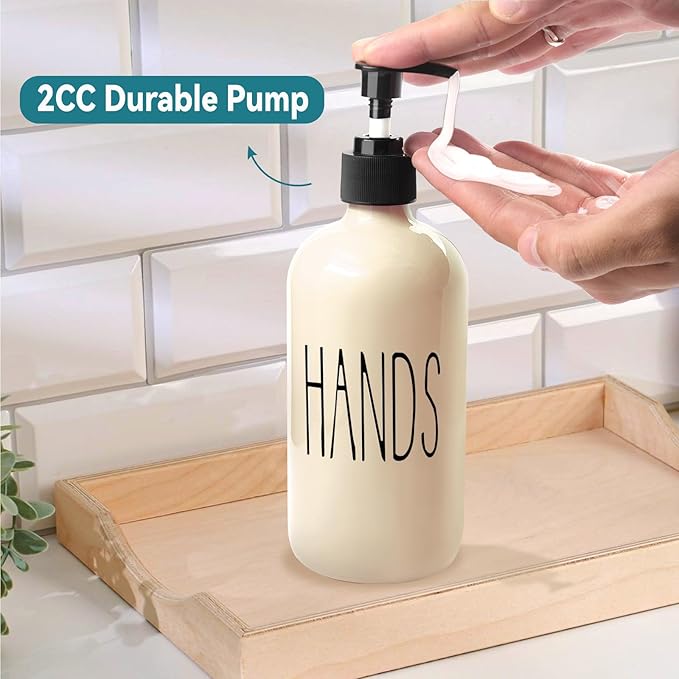 COHOSEGE Glass Soap Dispenser Set 2 Pack,16 Oz Dish Soap Dispenser for Kitchen Sink,Beige Kitchen Accessories and Kitchen Decor,Beige Decorations and Kitchen Utensils for Kitchen - Image 6