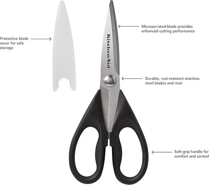KitchenAid Classic Multifunction Can Opener/Bottle Opener, 8.34-Inch, Black & All Purpose Shears with Protective Sheath, One Size, Black