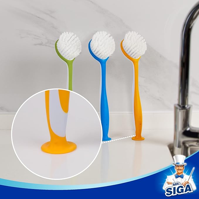 MR.SIGA Round Dish Brush, Size: Dia 5.5 x 25cm - Pack of 3 - Image 4