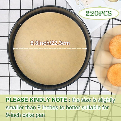 BOYAN Parchment Paper Rounds, Set of 220, Non Stick 9 Inch Parchment Paper for Baking, Pre-cut Cake Pan Parchment Paper Sheet for Round Cake Pan, Springform Pan, Air Fryer and More