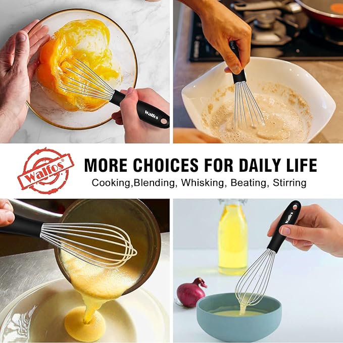 Walfos Mini Stainless Steel Whisk for Cooking - Heat Resistant Kitchen Whisks for Non-stick Cookware, Balloon Egg Beater Perfect for Blending, Whisking, Beating, Frothing & Stirring, 5+7in/12+17cm - Image 4