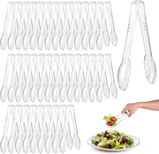 Mwellewm 40 Pc Serving Tongs 9 Inch Bulk Reusable or Disposable Plastic Tongs Heavy Duty Hard Plastic Serving Utensils Set Large Salad Tong for Kitchen Party Food Buffet Appetizer Catering (Clear) by Mwellewm
