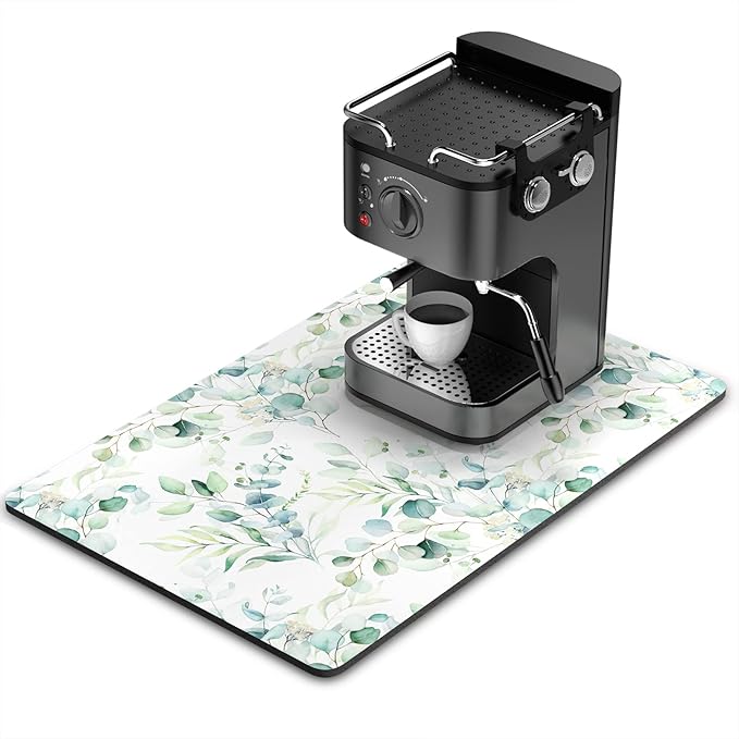 Rnivvi Coffee Mat, 16" x 24" Cute Minimalism Design Coffee Bar Mats for Espresso Machine Station Accessories and Organizer, Hide Stain Rubber Backed Absorbent Dish Drying Pad for Kitchen Counter,White by Rnivvi