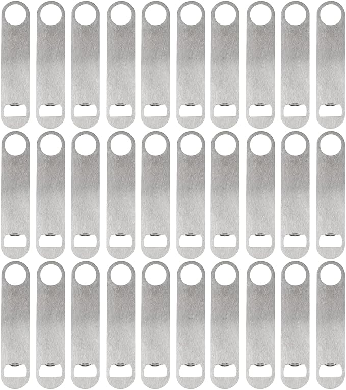 30 Pcs Flat Bottle Opener 7 Inch Stainless Steel Beer bottle Openers Heavy Duty Bar Blade Solid Bottle Cap Opener Funny Bartender Bottle Opener for Kitchen Restaurant Party Supplies,Silver by ZCYSRLQIN
