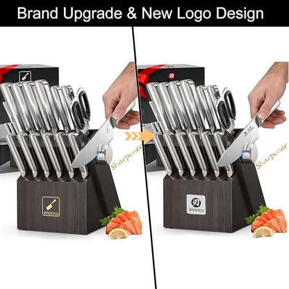 Knife Sets for Kitchen with Block imarku G14 Japanese Knife Set Stainless Steel Kitchen 14pcs, Built-in Sharpener, Sharp Knives with Non-slip Ergonomic Handle - Dishwasher Safe, Home Essential Gifts - Image 8