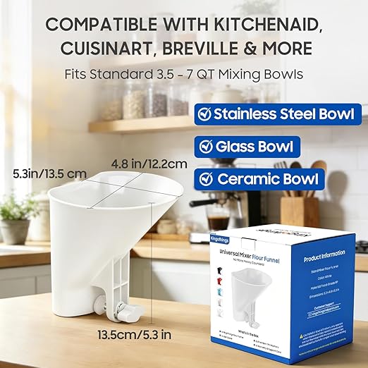 KingofKings Funnel for Kitchen Aid Accessories and Attachments, Flour Funnels for Kitchenaid Mixer Attachments, Wide Mouth Pouring Chute Baking Supplies for Cake, Mother Day Gift for Women, Mom - Image 3