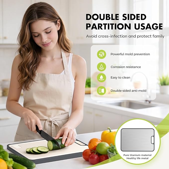 Sumzzz Titanium Cutting Board for Kitchen, Cutting Board Double Sided Food Grade, Pure Titanium/PP, Easy to Clean Large Size 16”×10” - Image 2