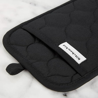 KitchenAid Quilted Cotton Terry Cloth Oven Mitt, Pot Holder, Kitchen Towel 4-Pack Set, Heat Resistant, Silicone Grip, Gift Set, Matte Black, 16"x26", 7"x13" & 7"x10" - Image 5
