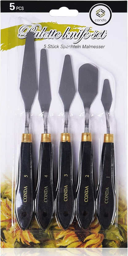 conda Palette Knife Painting Stainless Steel Spatula Palette Knife Oil Paint Metal Knives Wood Handle (Black 5 Piece) - Image 7