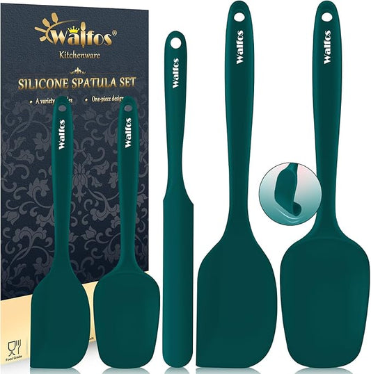 Walfos Silicone Spatula Set of 5 - (600°F) High Heat Resistant Dark Green Kitchen Scraper Spatulas, One-Pieces Seamless Design, Perfect for Cooking Mixing & Baking - BPA Free and Dishwasher Safe by Walfos
