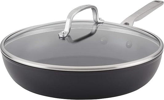 KitchenAid Hard Anodized Induction Nonstick Fry Pan/Skillet with Lid, 12.25 Inch, Matte Black by KitchenAid
