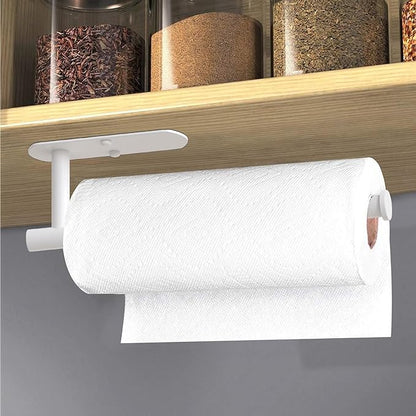 VAEHOLD Self Adhesive Paper Towel Holder Under Cabinet Mount, Wall Mounted Paper Towel Roll Holder for Kitchen, Bathroom, Wall - Stainless Steel (White) - Image 3