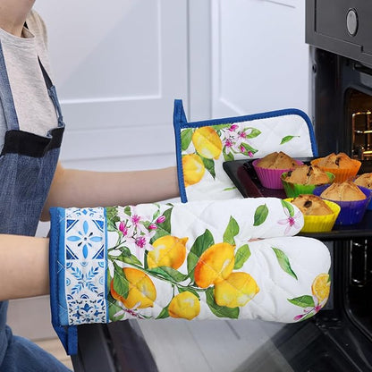 Summer Lemon Oven Mitts and Pot Holders Sets 4Pcs, 100% Cotton Heat Resistant, Extra Long Oven Gloves Potholder for Kitchen Cooking Baking Decoration, Housewarming Gifts for Mom - Image 6