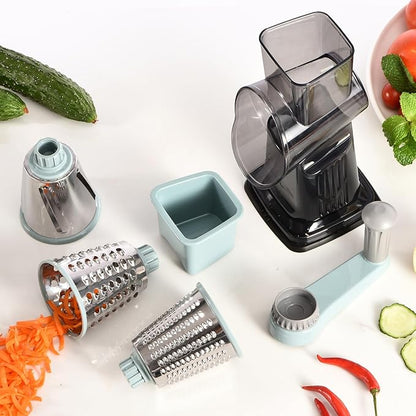 Rotary Cheese Grater with Handle Kitchen Shredder Slicer Grater Slicer Ice Shaver Cheese Vegetable Nuts Potato Zucchini Chocolate 3 Interchangeable Blades (GreyBlue) - Image 8