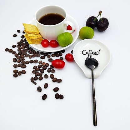 Coffee Spoon Rest, Small Ceramic Coffee Spoon Holder, Porcelain Spoon Holder, Ceramic Spoon Rest for Tablespoon,Teaspoon,Bar Spoon,Coffee Bar Accessories (Spoon Rest+Black Spoon) - Image 3