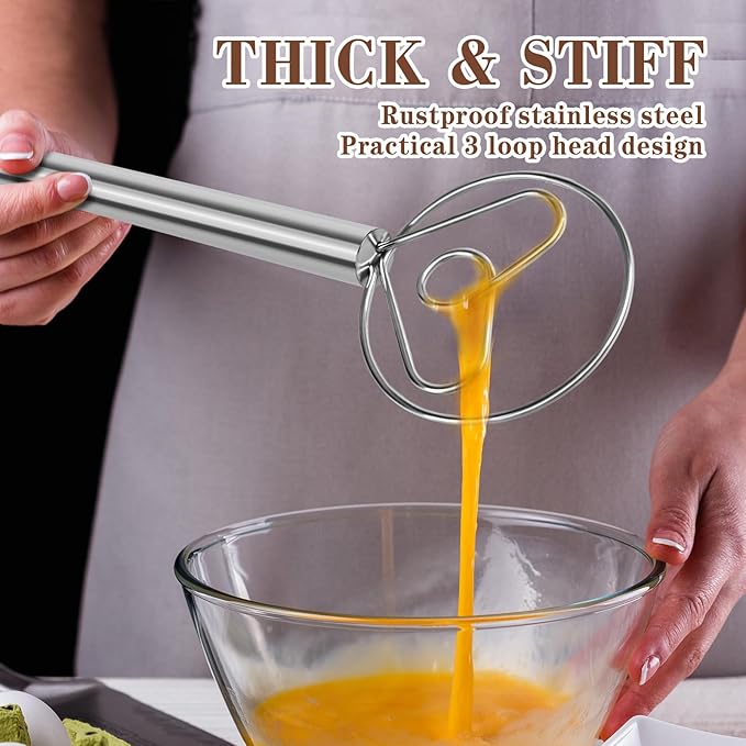 TEEVEA Danish Dough Whisk with Stainless Steel Hook Dutch Style Bread Mixer for Sourdough Baking Tools - Image 5