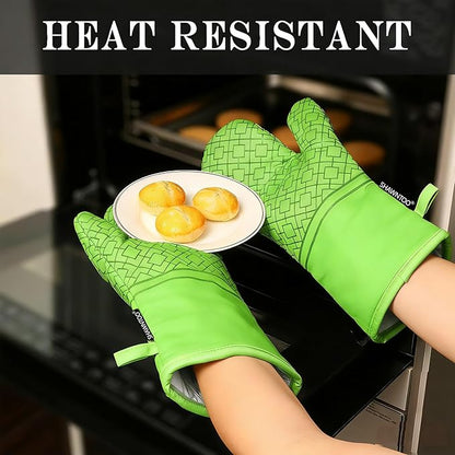 Oven Mitts and Pot Holders Sets 6pcs, Kitchen Oven Glove,High Heat Resistant 550 Degree Extra Long Oven Mitts and Potholders with Non-Slip Silicone Surface for Home Essentials (Grey) (Meadow Green) - Image 4