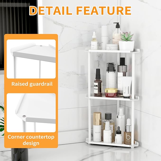Jesginboo 3 Tier Bathroom Counter Organizer, Vanity Organizer Corner Shelf, Skincare, Makeup Countertop Organizers, Kitchen, Bathroom Counter Storage, White - Image 6