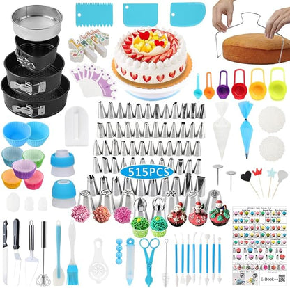 Cake Decorating Kit Cake Decorating Supplies, 515 PCS Baking Supplies Set with 3 Springform Pan Sets, 66 Icing Piping Nozzles, Cake Rotating Turntable, Piping Bags, Birthday Gifts for Mom Wife by Unknown