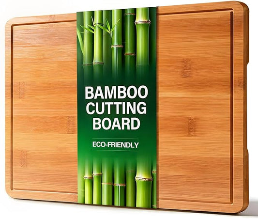 Zarler Bamboo Cutting Boards for Kitchen, 15.5x10.5 Durable Wood Cutting Board with Juice Grooves and Handles, Wooden Chopping Board for Meal Prep, 500℉ Carbonized Bamboo, XL Size, Ideal Kitchen Gift by ZarlerOfficial