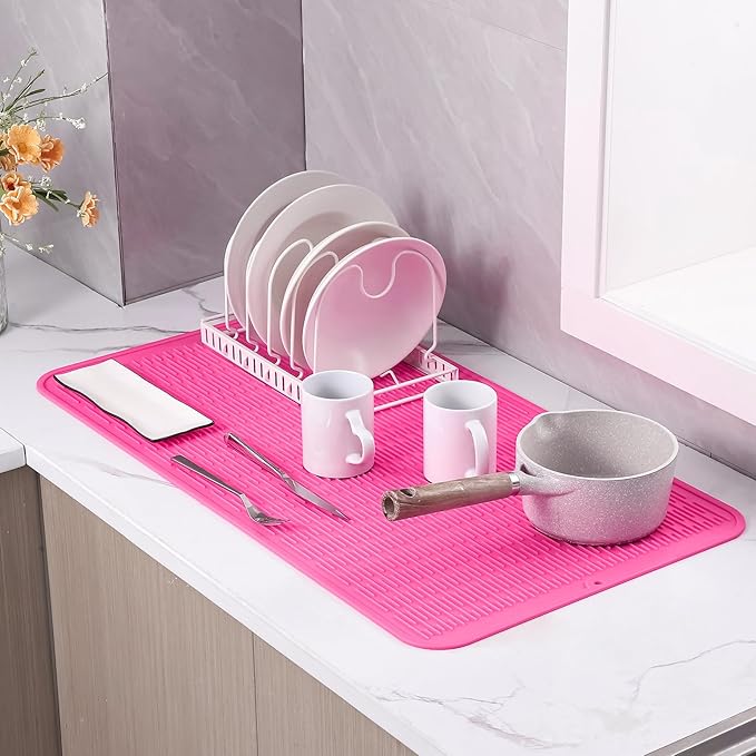 MicoYang Silicone Dish Drying Mat for Multiple Usage,Easy clean,Eco-friendly,Heat-resistant Silicone Mat for Kitchen Counter or Sink,Refrigerator or Drawer Liner Rose 4XL 32 inches x 18 inches - Image 6