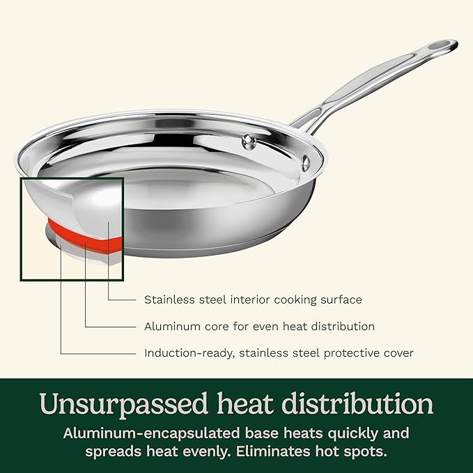 Cuisinart 8-Inch Open Skillet, Stainless Steel Skillet, Large Kitchen Pan, Dishwasher Safe, Compatible with Induction, Electric, Gas Cooktops, Oven Safe Saucepan, Cool Grip Handles - Image 2