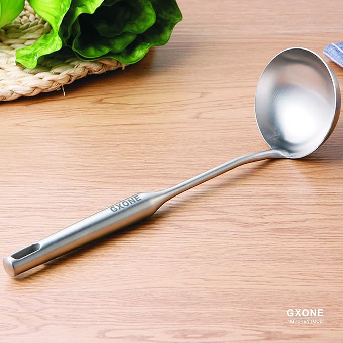 Soup Spoon Ladle,304 Stainless Steel Cooking Spoon Kitchen Tool For Wok With Hollow Handle, Silver/13.9Inch - Image 5
