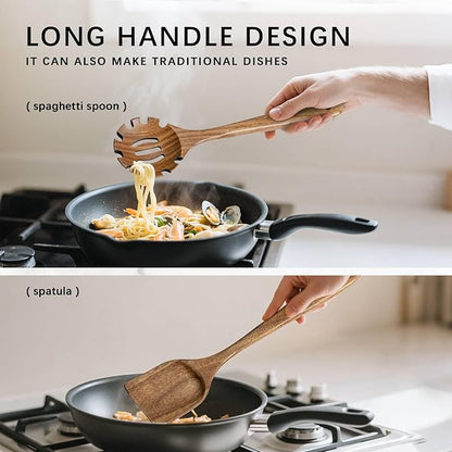 Wooden Spoons for Cooking, Nonstick Cooking Utensil Set with 9 Piece Acacia Wooden Spatulas and Spoons for Cooking, Terrific for Everyday Kitchen Tasks - Image 5