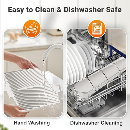 Silicone Dish Drying Mat for Kitchen Counter, Dish Drying Pad, Non-Slip Drain Pad with Built-in Drain, Heat Resistant Stone Drying Mat - Image 4