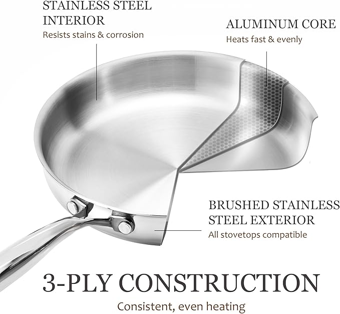 CAROTE 21pcs Tri-Ply Stainless Steel Cookware Set, Pots and Pans Set, Non Toxic Induction Kitchen Cooking Sets, Cookware Collection, Mirror Polish, Silver - Image 3