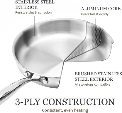CAROTE 21pcs Tri-Ply Stainless Steel Cookware Set, Pots and Pans Set, Non Toxic Induction Kitchen Cooking Sets, Cookware Collection, Mirror Polish, Silver - Image 3