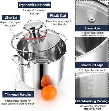 P&P CHEF 12 Quart Stainless Steel Stock Pot with Lid, Large Stockpot for Cooking Pasta Soup, Cookware for Induction Gas Electric Stoves, Visible Lid & Measuring Markings, Dishwasher Safe - Image 3