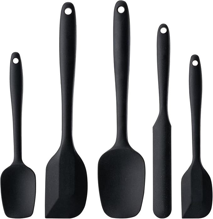 Silicone Spatula Set, 5 Piece Food Grade Rubber Spatulas for Baking, Cooking, and Mixing High Heat Resistant Non Stick Dishwasher Safe BPA-Free (Black) by Hoewina