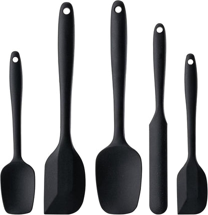Silicone Spatula Set, 5 Piece Food Grade Rubber Spatulas for Baking, Cooking, and Mixing High Heat Resistant Non Stick Dishwasher Safe BPA-Free (Black) by Hoewina