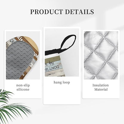 Kitchen Rules Oven Mitts and Pot Holders 3PCS, Funny Kitchen Rules Oven Mitts Farmhouse Silicone Non-Slip Gloves, Heat Resistant Gloves with Hanging Loop for Cooking Baking Grilling