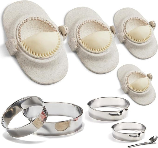 Empanada Maker Press, 6-Inch Extra Large Dumpling Maker Set with Dough Cutter, Dumpling Mold Set for Pierogi, Pastelitos, Calzone, Turnovers, Chinese Dumpling, 4Sizes (6"/4"/3"/2.6")