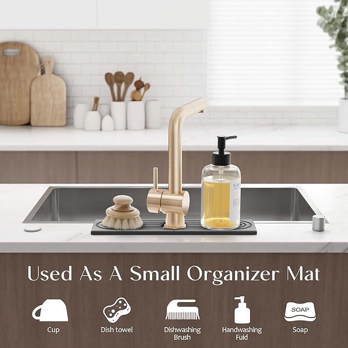 Eormoe Kitchen Sink Faucet Mat - 15.7in Diatomite Sink Protectors for Kitchen Sink, Stone Sink Splash Guard for Kitchen Counter Sink Accessories (Dark Grey, 15.7'' x 3.9'') - Image 4