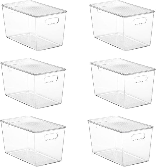 Vtopmart 6 Pack Clear Stackable Storage Bins with Lids,XLarge Plastic Containers with Handle for Pantry Organizer and Storage,Perfect for Kitchen,Fridge,Cabinet, Closet,Bathroom Organization by Vtopmart