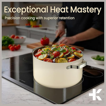 Bakken 12.5 Quart Ceramic Coated Stock Pot with Lid, Easy Clean Nonstick Pot, Tempered Glass Lid, Riveted Stainless Steel Handles, Oven Safe Up To 500°F, PTFE & PFAS Free, All Stove Compatible, Cream - Image 9