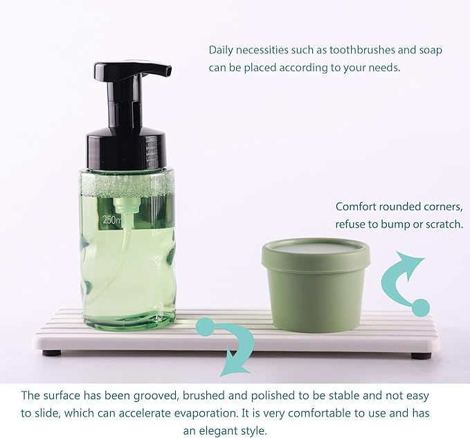 NiuYichee 2 PCS Water Absorbent diatomite Coasters, 10.2" x 4" Water Absorbing Stone Tray for Sink, Stone Drying mat for Kitchen Counter, Stone soap Tray Used for Hand Soaps & toiletries & Plants - Image 6