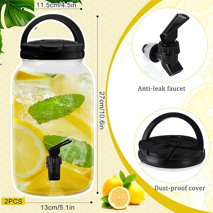 Havawish 2 Pcs 1 Gallon Plastic Beverage Dispenser with Spigot Clear Summer Kitchen Fridge Drink Dispenser for Parties Lemonade Juice Tea Beer Cold Water(Black,Cylinder)