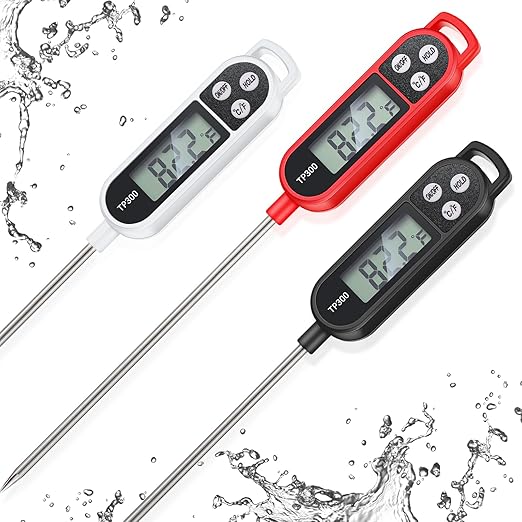 Copkim 3 Pcs Instant Read Meat Thermometer with Long Probe 9.65 Inch Kitchen Cooking Food Candy Waterproof Digital Thermometer for BBQ Water Milk Yogurt Liquid Cooking (Black,White,Red) by Copkim