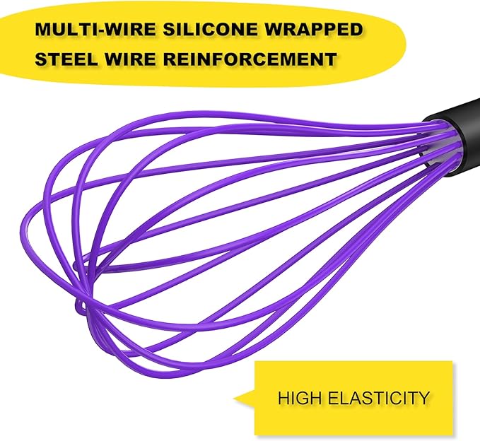 NileHome Silicone Whisk Set, 3 Pack Kitchen Whisk 10" Kitchen Wisk Wire Whisks for Cooking, Whisking, Blending, Beating, Stirring-Multicolor - Image 3