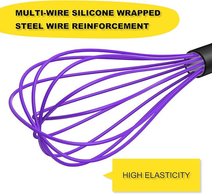 NileHome Silicone Whisk Set, 3 Pack Kitchen Whisk 10" Kitchen Wisk Wire Whisks for Cooking, Whisking, Blending, Beating, Stirring-Multicolor - Image 3