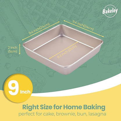9x9 Baking Pan, 9 inch Brownie Pan, 9'' Square Cake Pan, Nonstick Carbon Steel, Shallow Dish Bakeware for Oven Baking (Champagne Gold)
