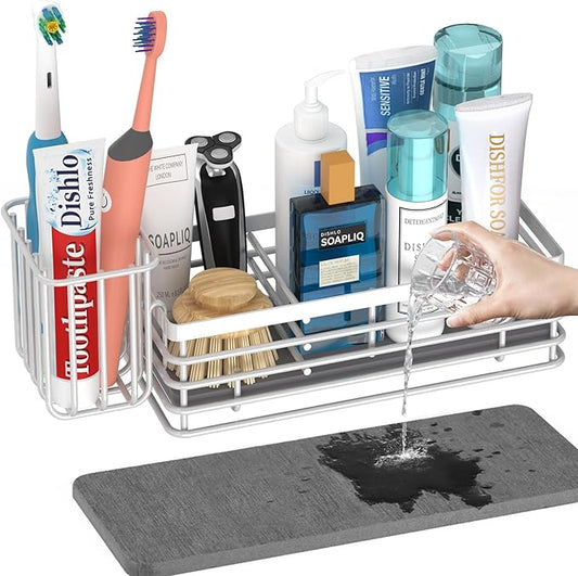 Yofidra Sponge Holder for Kitchen Sink Organizer Caddy: Sink Sponge with Instant Drying Stone, Metal Stainless Steel Basket Home Decor Storage and Organization Accessories 9.5" X 3.5" X 5.2" (White) by Yofidra
