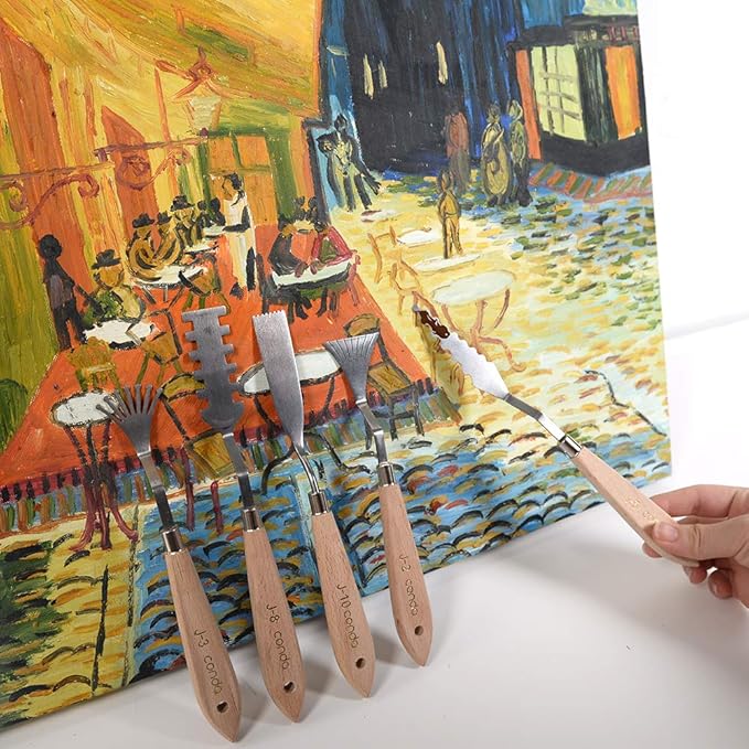 CONDA Palette Knife Set -10Pcs Stainless Steel Spatula Pallet Knife Painting Tools Metal Knives Wood Handle with Different Shapes and Sizes - Image 7